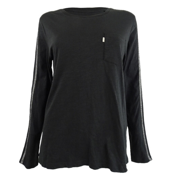 Levis Shirt Womens Medium Black Long Sleeve Pocket Crewneck Glitter Stripe Tee - Picture 1 of 5